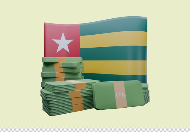 3d render illustration of togo flag and currency called cfa franc