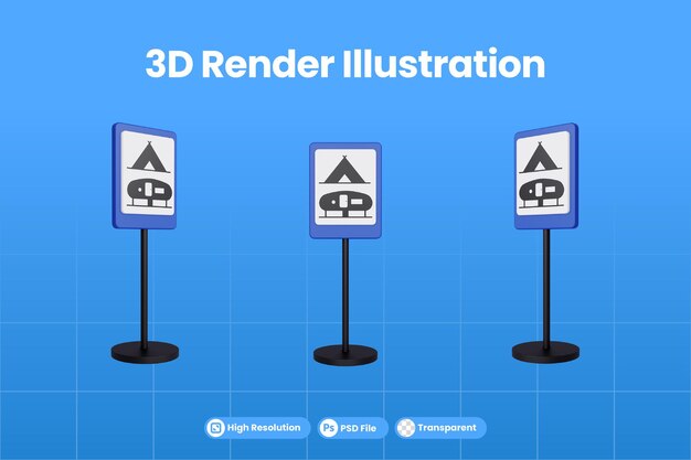 PSD illustrazione di rendering 3d segnali stradali del campo