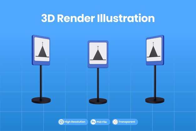 PSD illustrazione di rendering 3d segnali stradali della chiesa