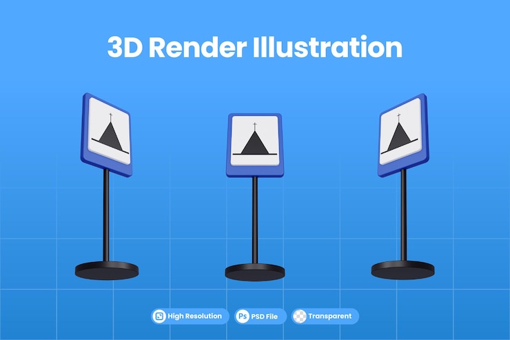PSD 3d render illustration traffic signs of church