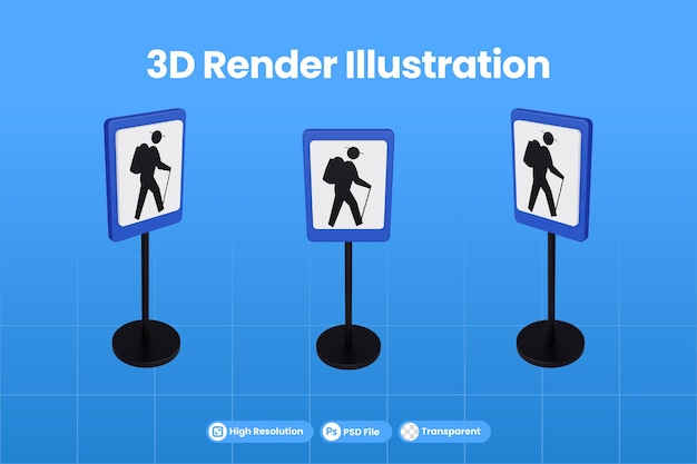 PSD illustrazione di rendering 3d segnali stradali di cross country route