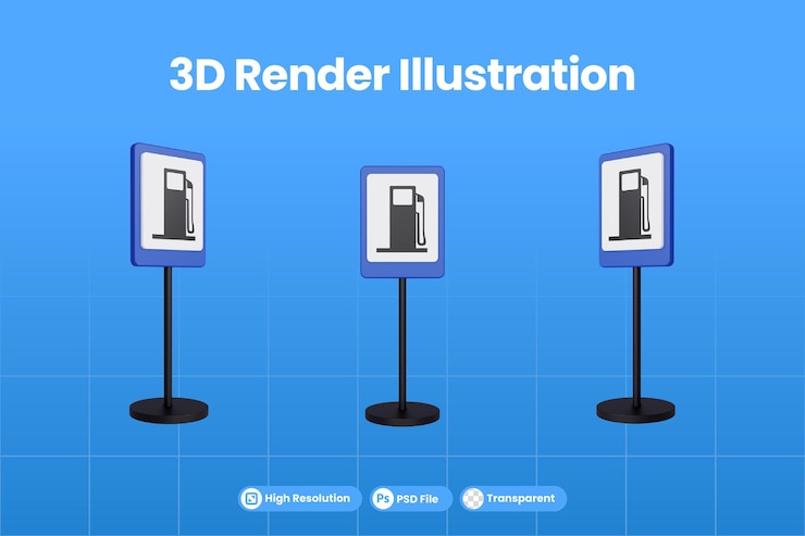 PSD 3d 渲染油站交通标志的插图