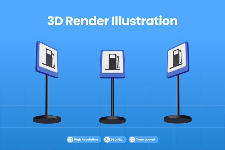 PSD 3d 渲染油站交通标志的插图