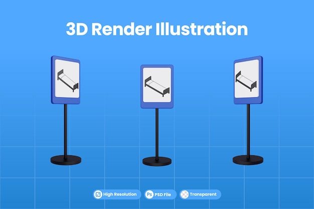 PSD 3d rendering illustrazione segnali stradali di hotel