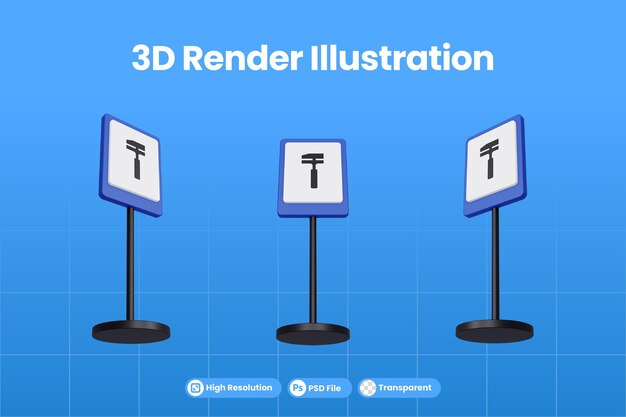 Illustrazione di rendering 3d segnali stradali di servizi motori