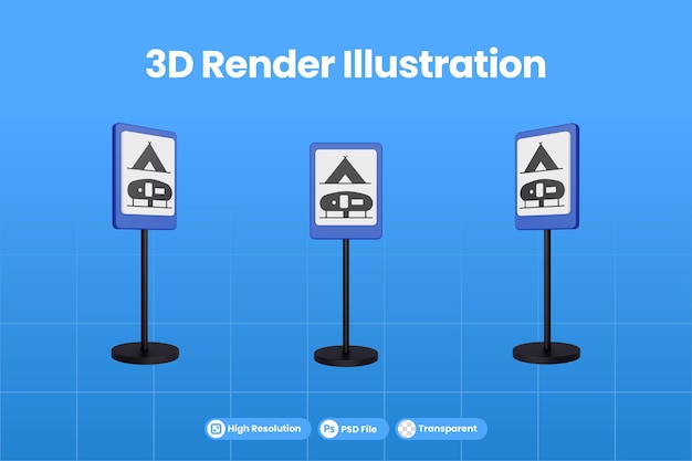 캠프의 3d 렌더링 그림 교통 표지판