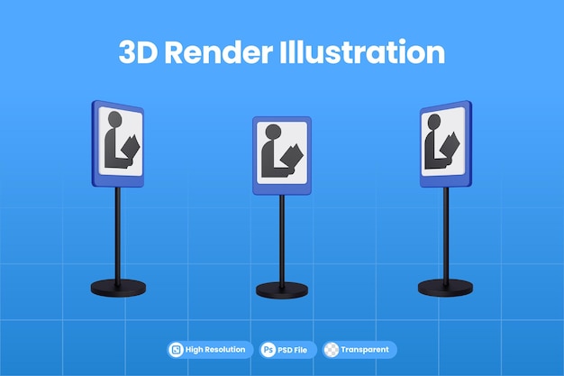 PSD 図書館の3dレンダリングイラスト交通標識