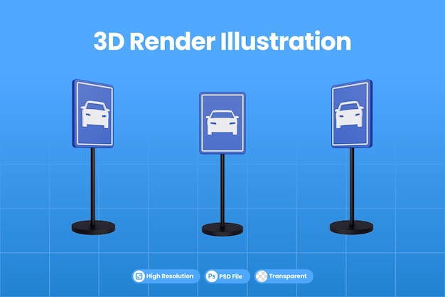 自動車のみの3dレンダリングイラスト交通標識