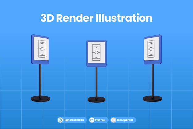 PSD オープンスポーツフィールドの3dレンダリングイラスト交通標識