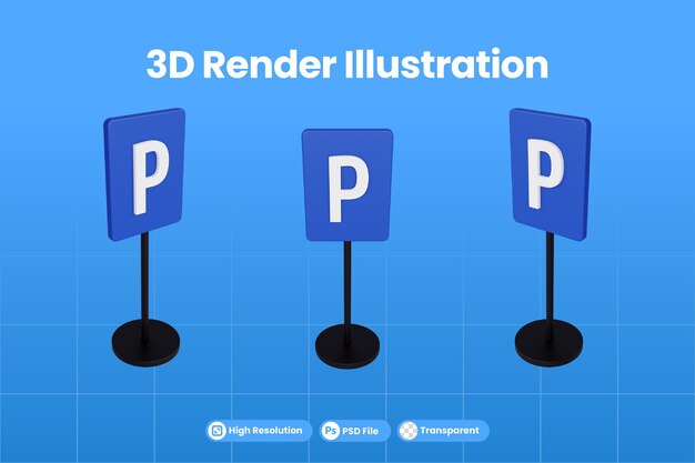 PSD 駐車場の3dレンダリングイラスト交通標識