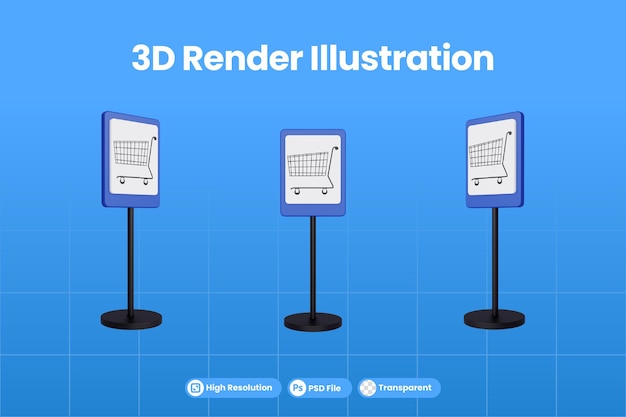 PSD 3d визуализация иллюстрации дорожных знаков супермаркета