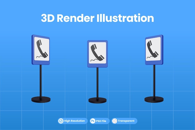 電話の3dレンダリングイラスト交通標識