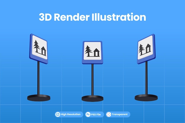 PSD 3d rendering illustrazione segnali stradali di villa