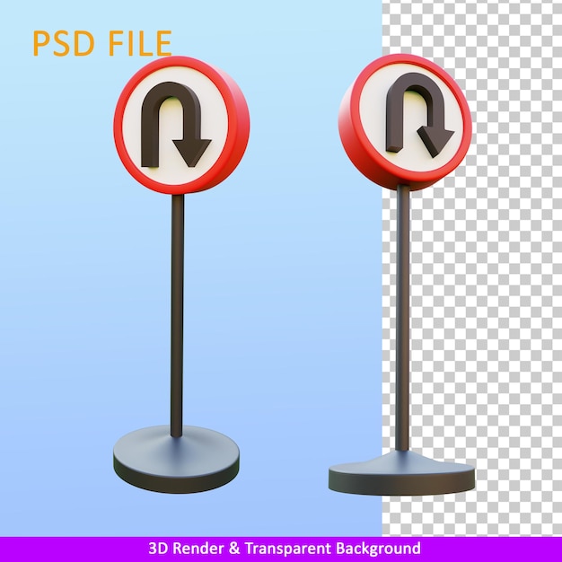 3d render illustration turn back sign and pole