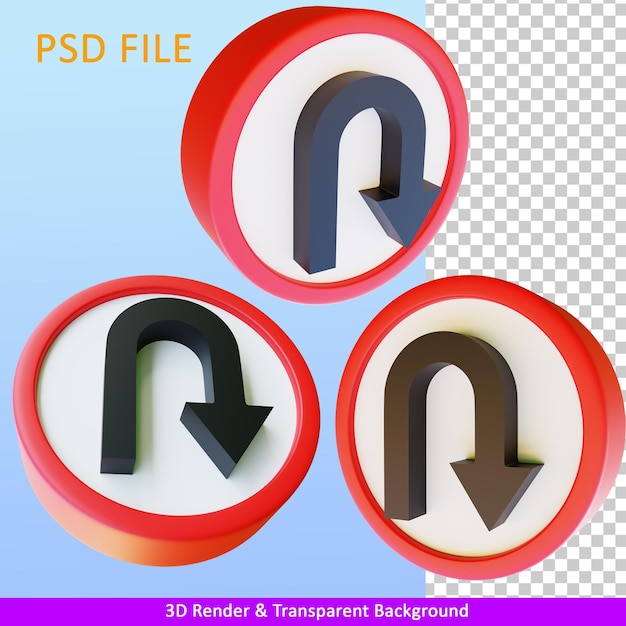 PSD 3d render illustration turn back sign