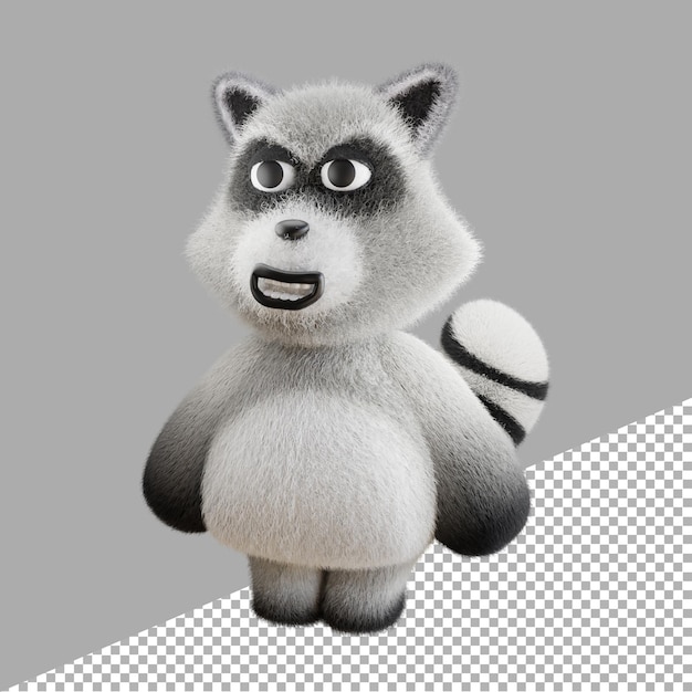 3D render illustration white angry raccoon animal cartoon