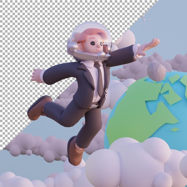 3d Render Ilustracja Biznesmen Pływający Kreskówka Astronauta