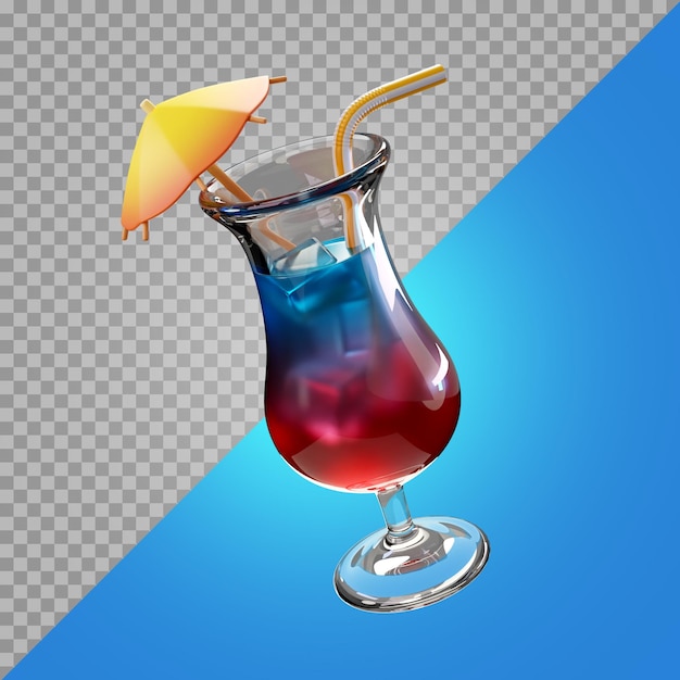 3d Render Ilustracja Koktajl Plażowy Z Owocami Alkohol Papierowy Parasol I Słomką