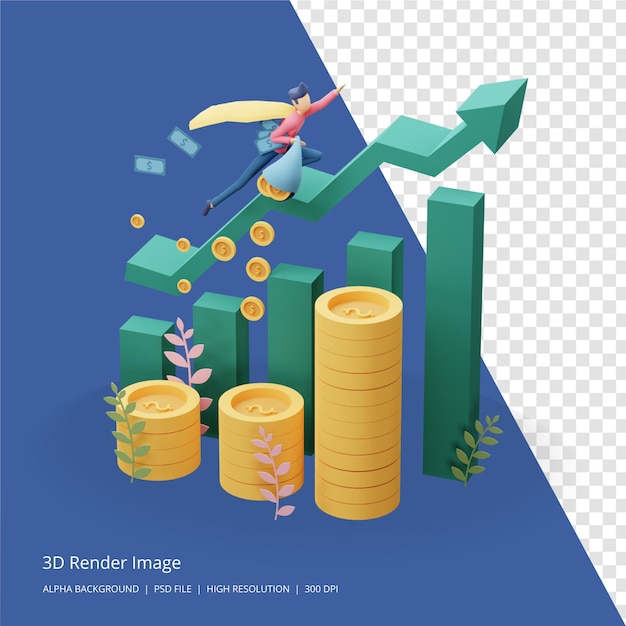 PSD 3d render ilustracja koncepcji inwestycji biznesowych