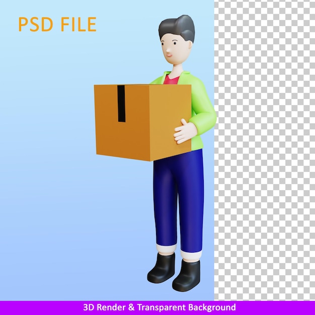 3d Render Ilustracja Kurier Niosący Paczkę