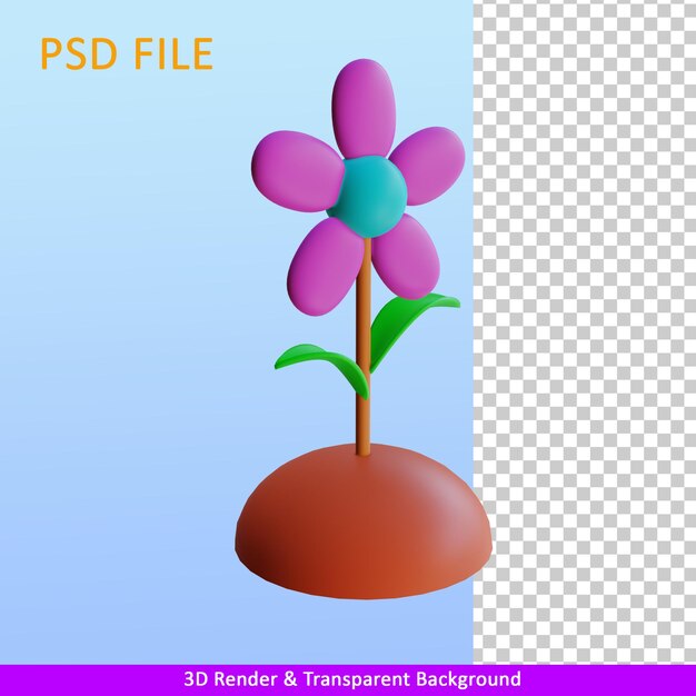 PSD 3d render ilustracja kwiat z liściem