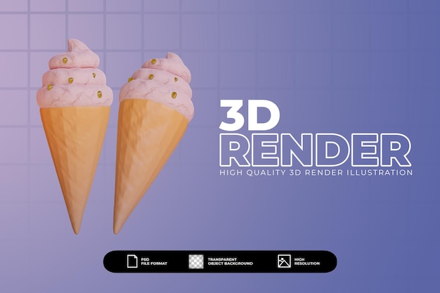 3d Render Ilustracja Lody Truskawkowe