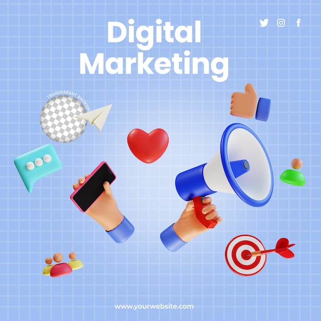 3d render ilustracja marketingu cyfrowego
