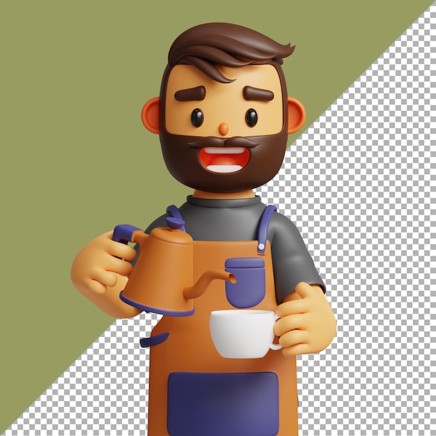 3D render ilustracja mężczyzna kreskówka barista