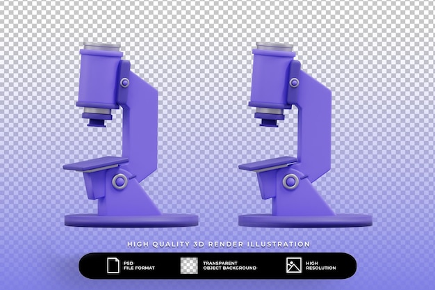 3d render ilustracja mikroskop na białym tle zestaw
