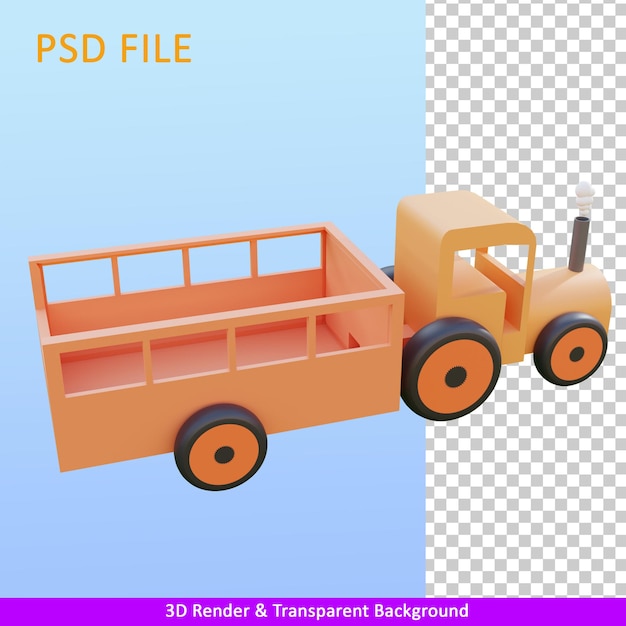 PSD 3d render ilustracja rolnicy wagon