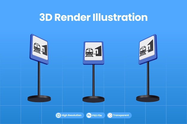 3d render ilustracja znaki drogowe dworca kolejowego