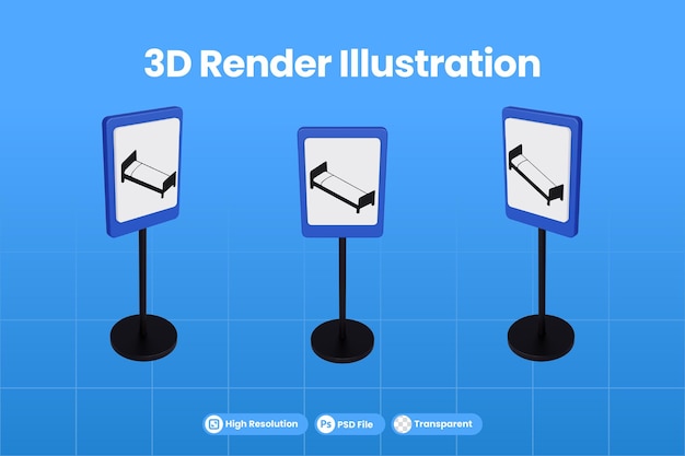 PSD 3d render ilustracja znaki drogowe hotelu