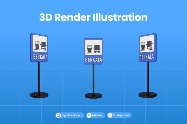 3d render ilustracja znaki drogowe zaplanowanej stacji paliw