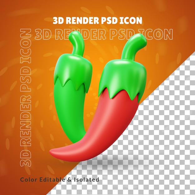 PSD 3d render ilustracji ikony warzyw czerwonego chili lub świeżej czerwonej ikony chili izolowanej lub zielonej chili