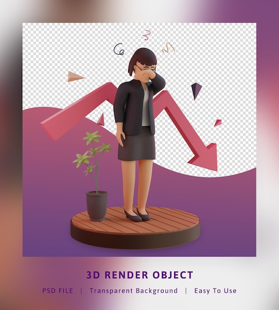 3d Render Ilustracji Infografiki Kryzysu Finansowego Ze Statystykami I Charakterem