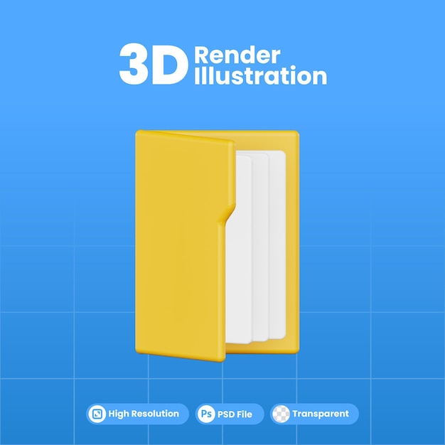 PSD 3d render ilustracji pomarańczowy folder z plikami papieru premium psd