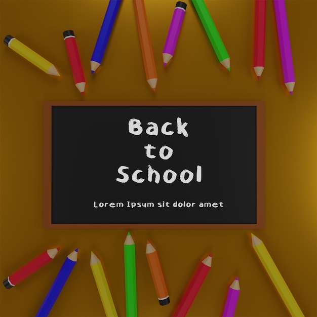 PSD 3d render ilustracji z powrotem do szkoły z ołówkiem i tablicą
