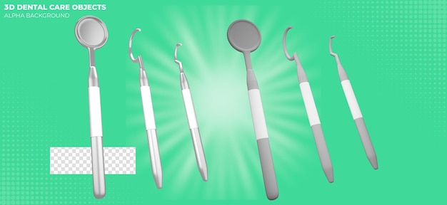 PSD 3d render implements for dentistry and oral health on gray