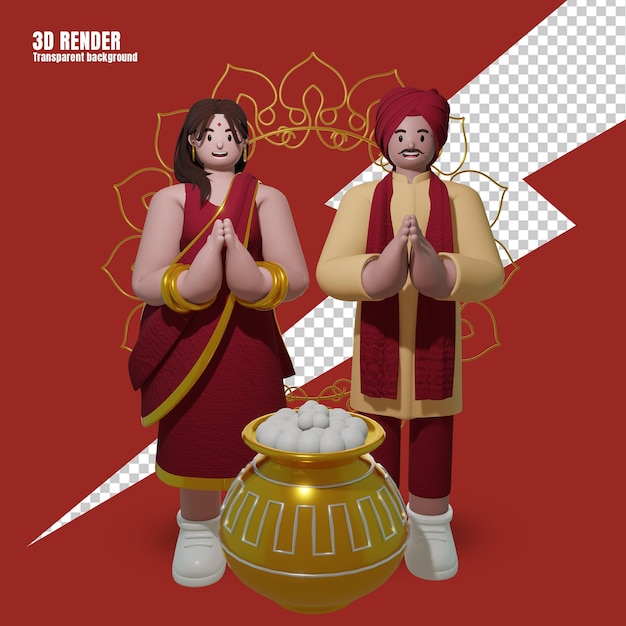 3D 渲染印度角色庆祝马卡尔桑卡兰蒂