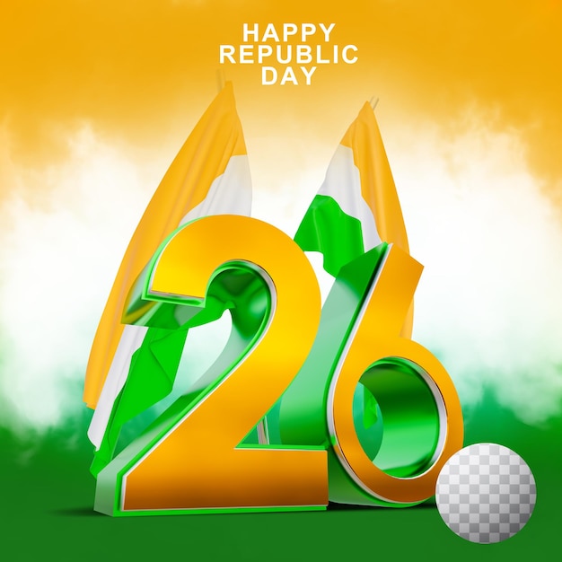 PSD 3d render indian republic day concept with transparent background