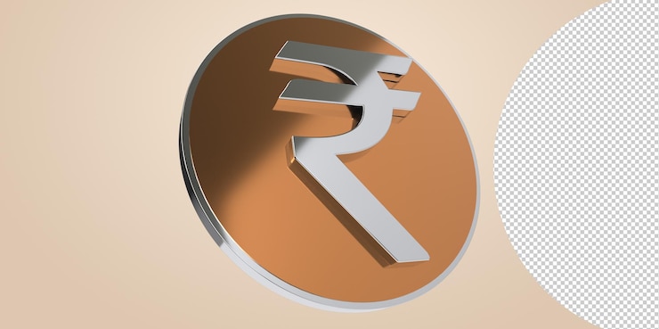 PSD 3d render indian rupee currency symbol with transparent background