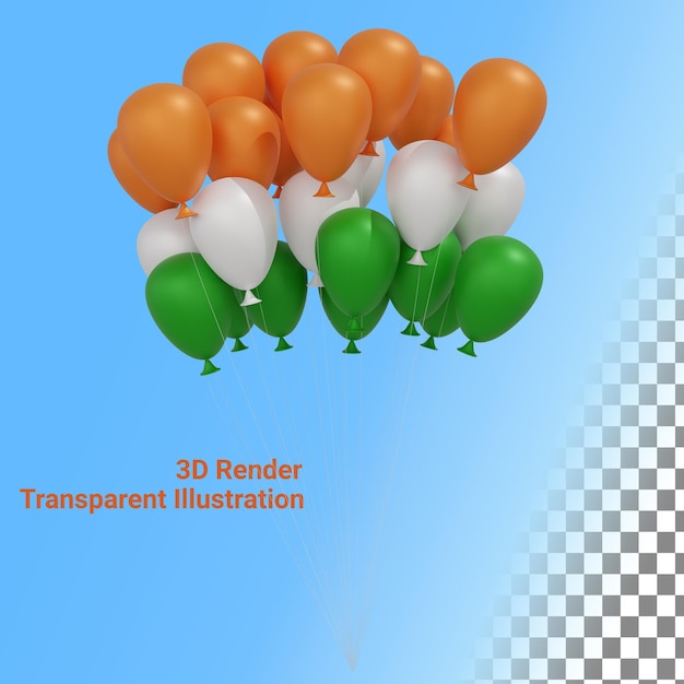 3D render Indiase vlag kleur ballon illustratie met transparante achtergrond