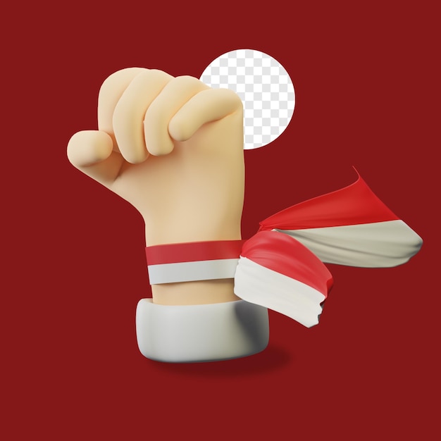 3D Render Indonesia Fist With bracelet Flag Side View