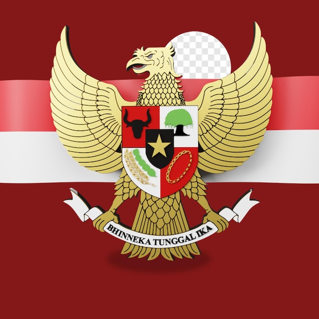 PSD 3d render indonezja pancasila z czerwonym tłem