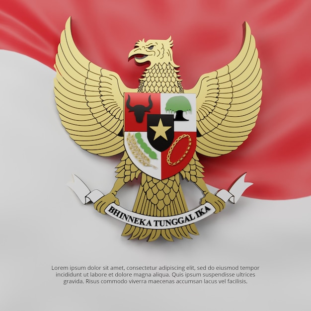 3D Render Indonezja Pancasila z flagą w tle