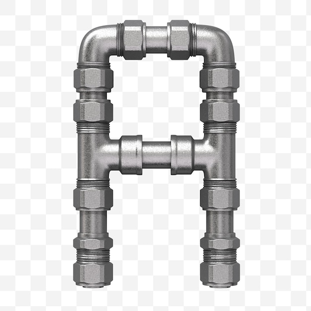 PSD 3d render of industrial alphabet letter a made of iron water pipe isolated