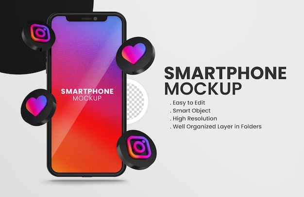 3d rende l'icona di instagram sul modello di smartphone nero
