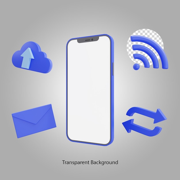 PSD rendering 3d connessione smartphone a internet
