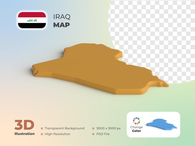 PSD 3dレンダリング イラクの国地図 3dレンダリング 透明な背景で色を変えることができます