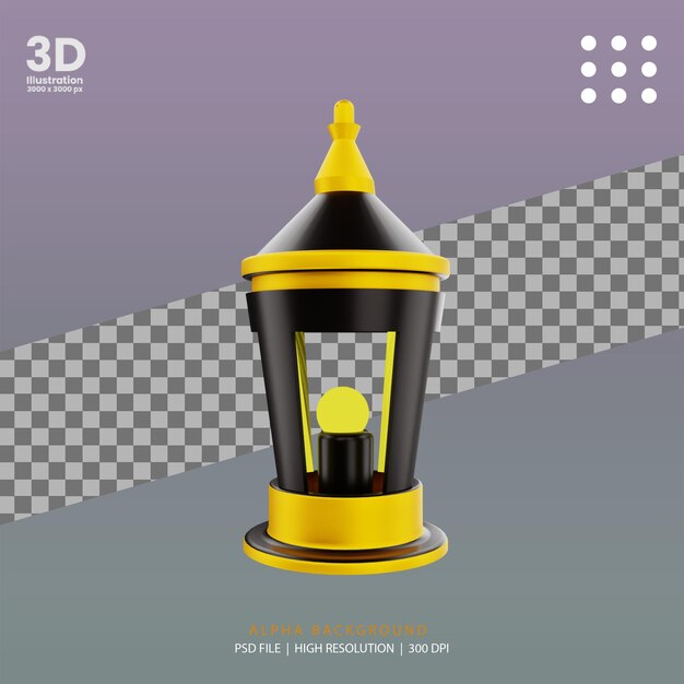PSD 3d render islamic lamp illustration